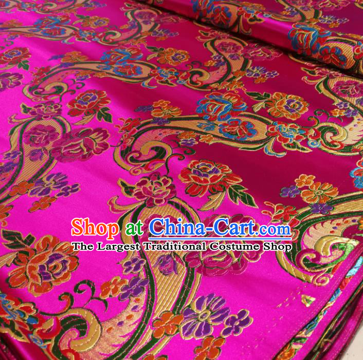 Chinese Royal Loquat Flower Pattern Design Rosy Nanjing Brocade Fabric Asian Traditional Satin Silk Material