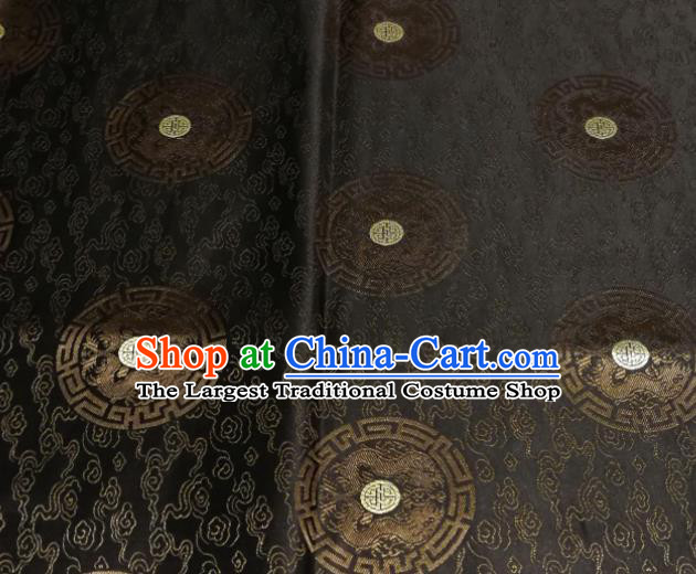 Chinese Royal Round Dragon Pattern Design Black Brocade Fabric Asian Traditional Satin Silk Material