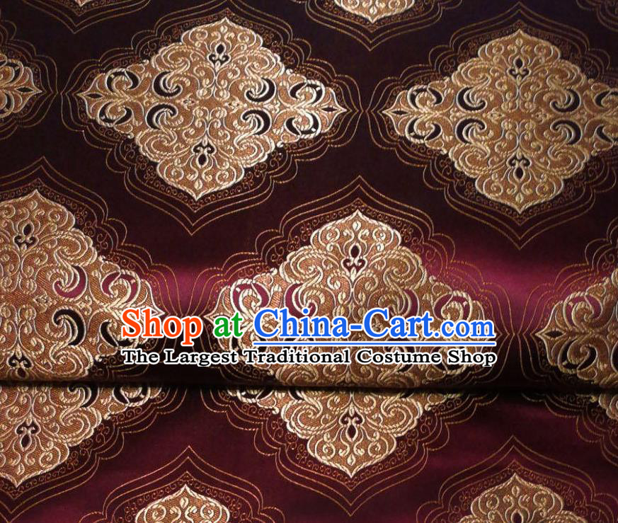 Chinese Royal Square Pattern Design Wine Red Brocade Fabric Asian Traditional Satin Silk Material