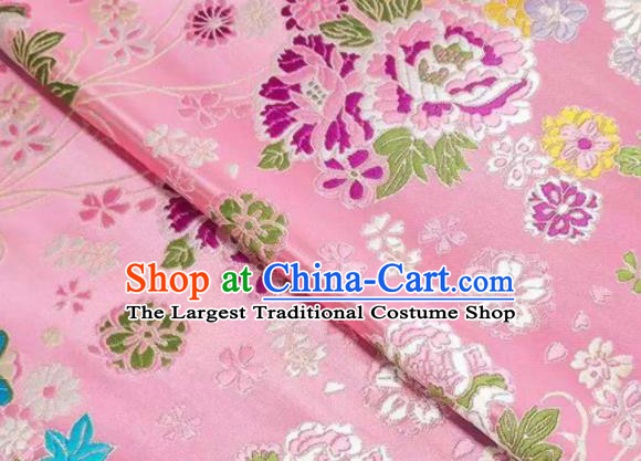 Chinese Royal Daisy Peony Pattern Design Pink Brocade Fabric Asian Traditional Satin Silk Material