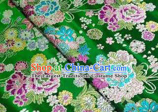 Chinese Royal Daisy Peony Pattern Design Green Brocade Fabric Asian Traditional Satin Silk Material