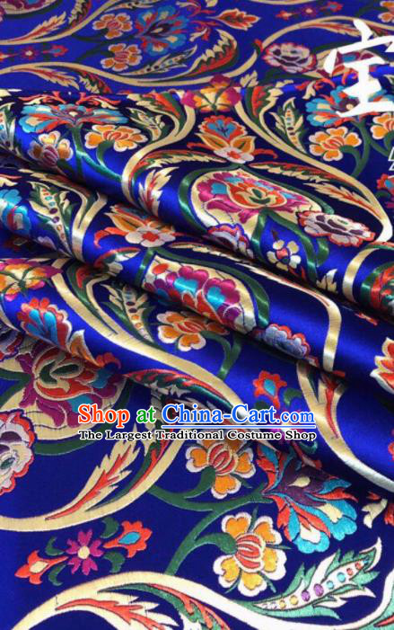 Chinese Classical Embroidered Pattern Design Royalblue Nanjing Brocade Fabric Asian Traditional Satin Silk Material