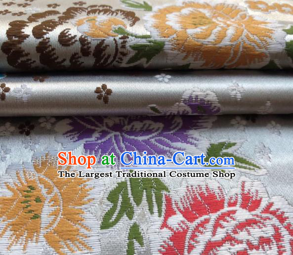 Chinese Classical Embroidered Peony Pattern Design White Brocade Fabric Asian Traditional Satin Silk Material