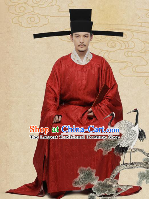 Chinese Ancient Minister Red Hanfu Clothing Traditional Song Dynasty Wedding Costumes for Men