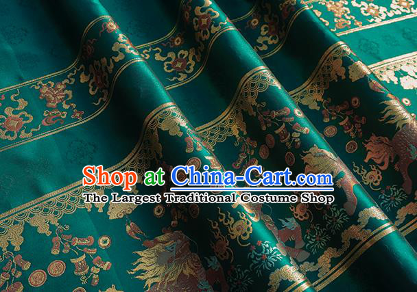 Chinese Royal Kylin Pattern Design Green Brocade Fabric Asian Traditional Horse Face Skirt Satin Silk Material