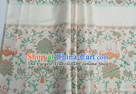 Chinese Royal Lotus Pattern Design White Brocade Fabric Asian Traditional Horse Face Skirt Satin Silk Material