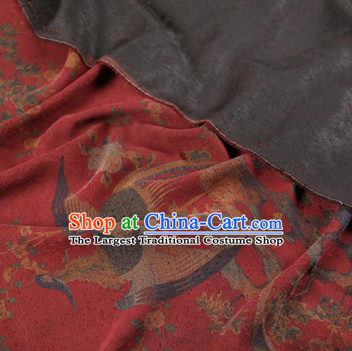 Chinese Classical Peony Peacock Pattern Design Purplish Red Gambiered Guangdong Gauze Fabric Asian Traditional Cheongsam Silk Material