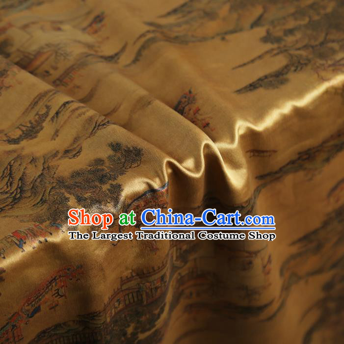 Chinese Classical Pattern Design Golden Gambiered Guangdong Gauze Fabric Asian Traditional Cheongsam Silk Material