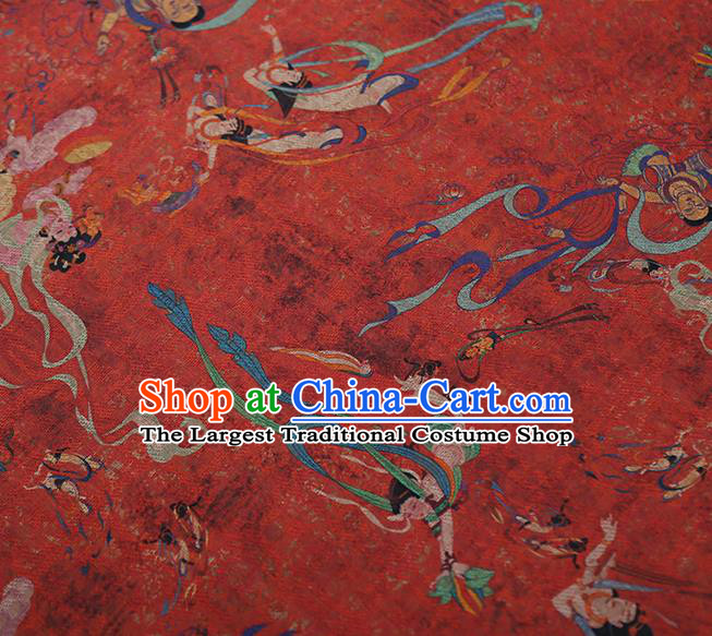 Chinese Classical Printing Flying God Pattern Design Red Gambiered Guangdong Gauze Fabric Asian Traditional Cheongsam Silk Material