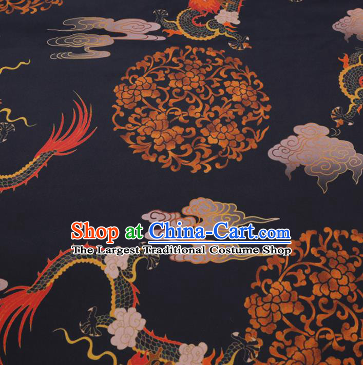 Chinese Classical Cloud Dragon Pattern Design Black Gambiered Guangdong Gauze Fabric Asian Traditional Cheongsam Silk Material