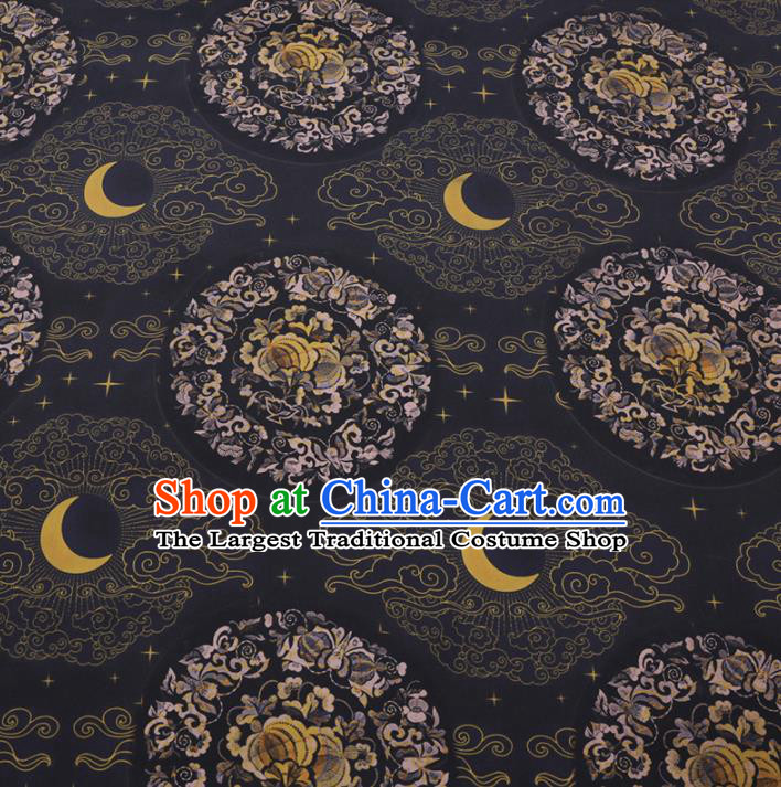 Chinese Classical Moon Pattern Design Navy Gambiered Guangdong Gauze Fabric Asian Traditional Cheongsam Silk Material