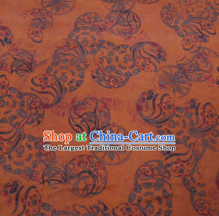 Chinese Classical Printing Wheels Pattern Design Orange Gambiered Guangdong Gauze Fabric Asian Traditional Cheongsam Silk Material