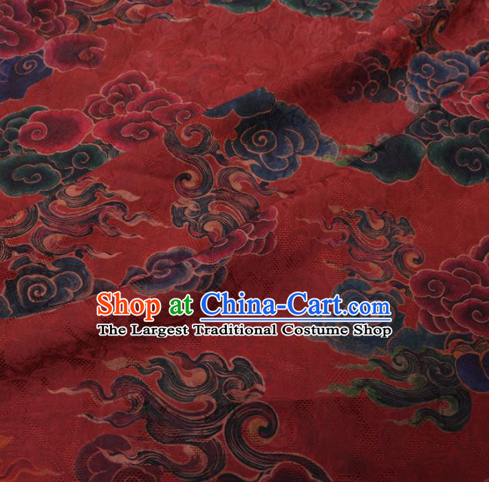 Chinese Classical Printing Auspicious Cloud Pattern Design Red Gambiered Guangdong Gauze Fabric Asian Traditional Cheongsam Silk Material