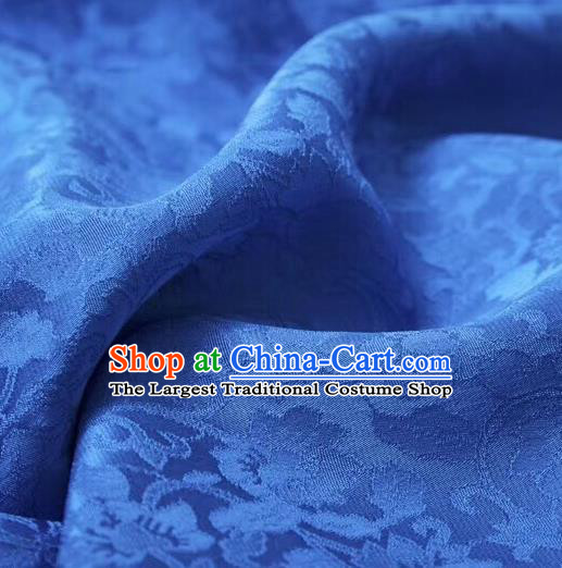 Chinese Classical Peony Pattern Design Blue Silk Fabric Asian Traditional Cheongsam Brocade Material