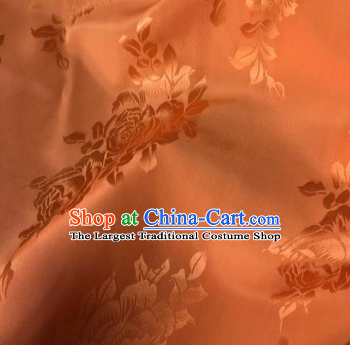 Chinese Classical Peony Pattern Design Orange Silk Fabric Asian Traditional Cheongsam Brocade Material