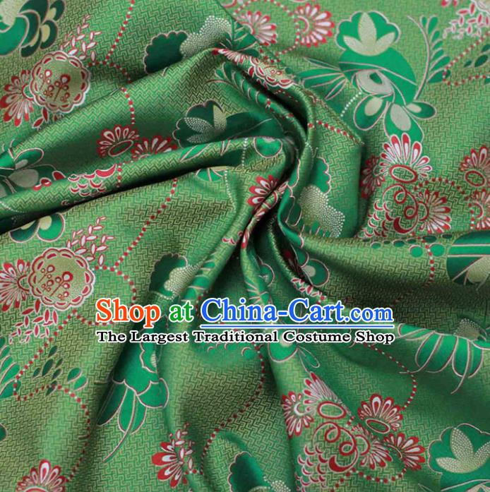 Chinese Classical Flowers Pattern Design Green Silk Fabric Asian Traditional Cheongsam Brocade Material