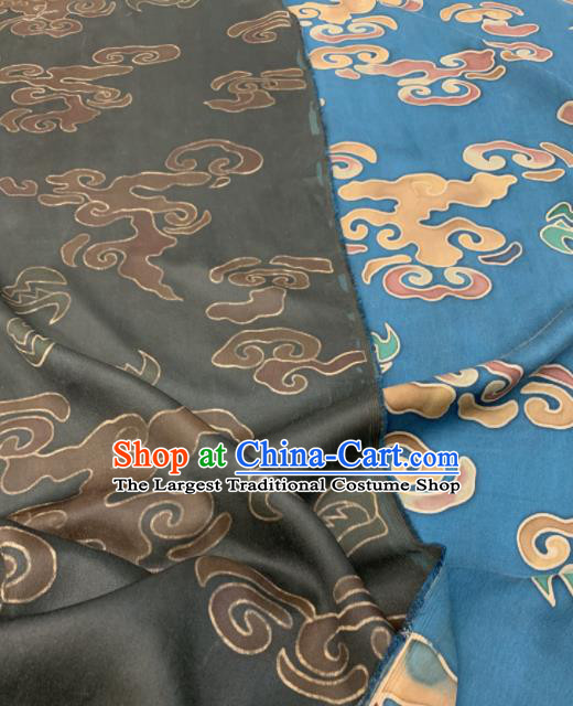 Asian Chinese Traditional Auspicious Clouds Pattern Design Blue Gambiered Guangdong Gauze Fabric Silk Material