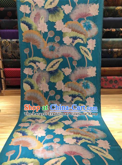 Asian Chinese Traditional Lotus Pattern Design Green Gambiered Guangdong Gauze Fabric Silk Material