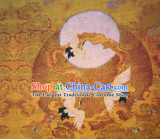 Asian Chinese Traditional Crane Pattern Design Yellow Gambiered Guangdong Gauze Fabric Silk Material