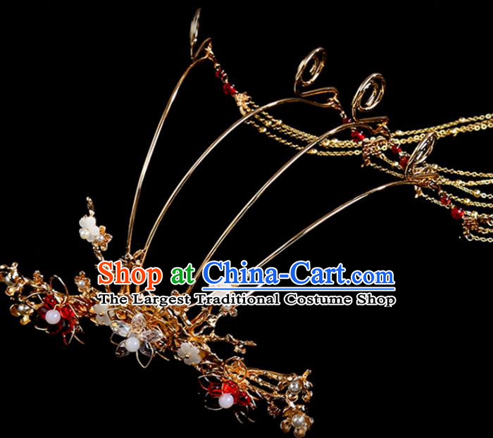 Chinese Ancient Princess Golden Tassel Hair Crown Hairpins Traditional Classical Dance Hair Accessories for Women