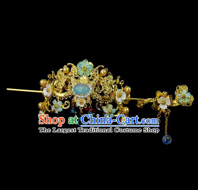 Chinese Ancient Princess Blue Glass Hair Crown and Hairpins Traditional Classical Dance Hair Accessories for Women