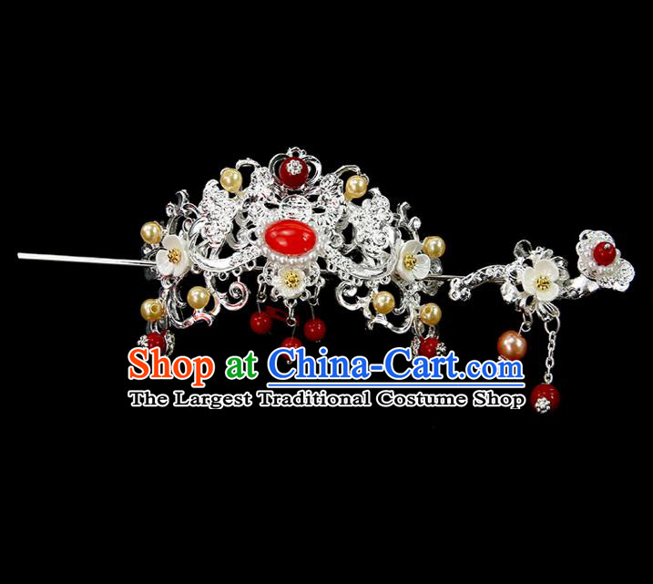 Chinese Ancient Princess Argent Hair Crown and Hairpins Traditional Classical Dance Hair Accessories for Women