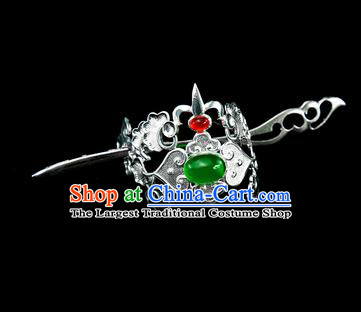 Chinese Drama Nobility Childe Hair Crown and Argent Hairpin Ancient Swordsman Hair Accessories for Men