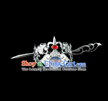 Chinese Drama Nobility Childe Hair Crown and Argent Hairpin Ancient Swordsman Hair Accessories for Men