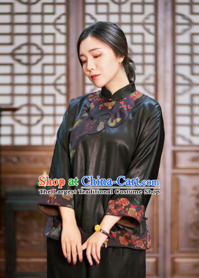 Top Grade Traditional Chinese Embroidered Black Jacket Tang Suit Silk Upper Outer Garment for Women