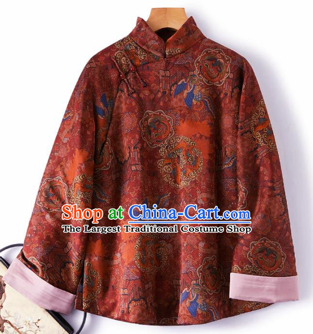 Top Grade Traditional Chinese Purplish Red Blouse Tang Suit Silk Upper Outer Garment for Women