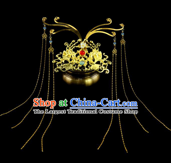 Chinese Ancient Queen Golden Tassel Hair Crown Hairpins Traditional Classical Dance Hair Accessories for Women