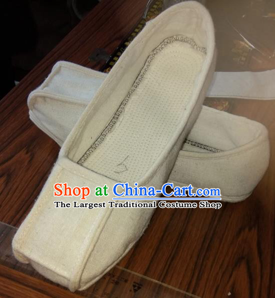 Chinese Kung Fu Shoes White Flax Shoes Traditional Hanfu Shoes Opera Shoes for Men