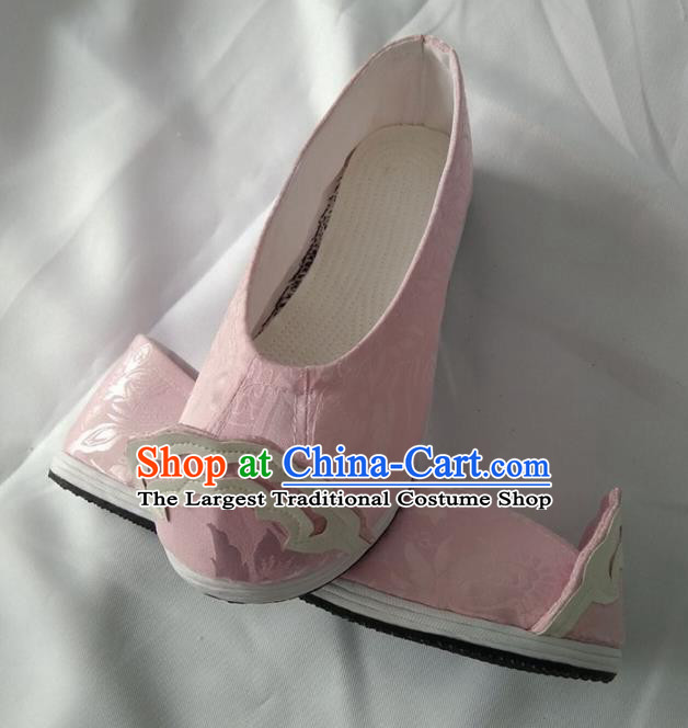 Chinese Traditional Pink Brocade Shoes Opera Shoes Hanfu Shoes Ancient Princess Shoes for Women