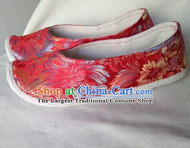 Chinese Traditional Red Brocade Bow Shoes Opera Shoes Hanfu Shoes Ancient Princess Shoes for Women