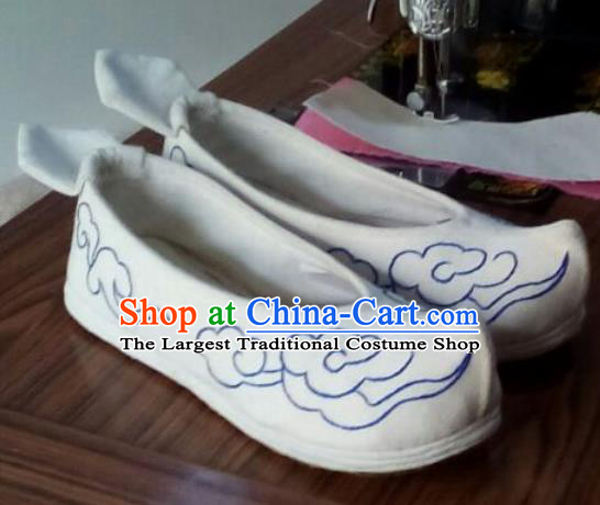 Chinese Traditional Handmade Embroidered White Shoes Opera Shoes Hanfu Shoes Ancient Princess Shoes for Women