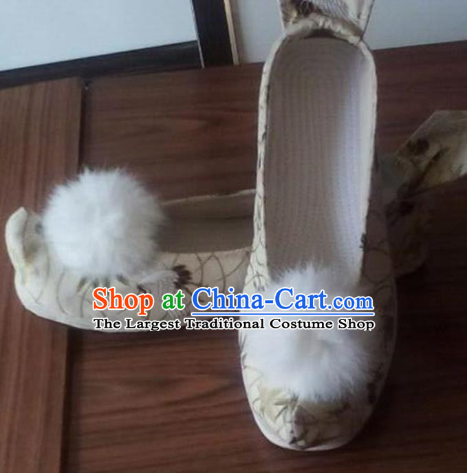 Chinese Traditional Handmade White Brocade Shoes Opera Shoes Hanfu Shoes Ancient Princess Shoes for Women