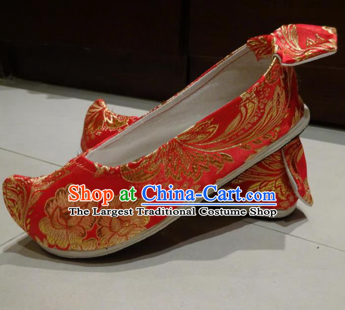 Chinese Traditional Handmade Red Brocade Shoes Opera Shoes Hanfu Shoes Ancient Princess Shoes for Women