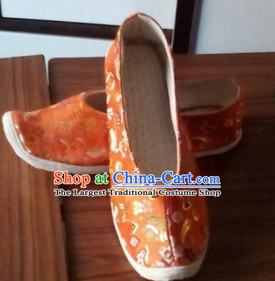 Chinese Traditional Handmade Orange Brocade Shoes Opera Shoes Hanfu Shoes Ancient Princess Shoes for Women