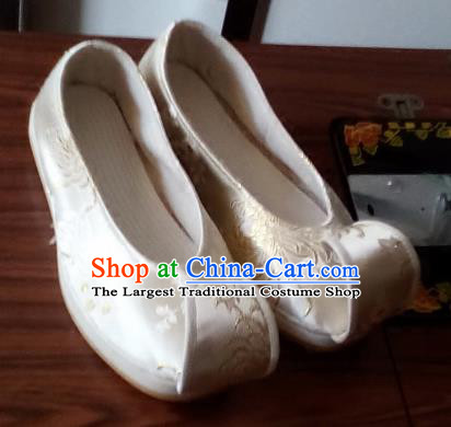 Chinese Kung Fu Shoes Handmade Beige Brocade Shoes Traditional Hanfu Shoes Opera Shoes for Men