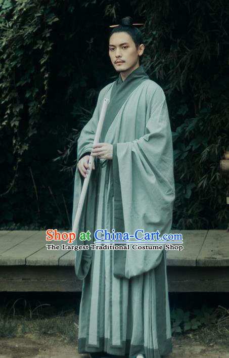 Chinese Ancient Scholar Green Hanfu Clothing Traditional Ming Dynasty Taoist Priest Costumes for Men