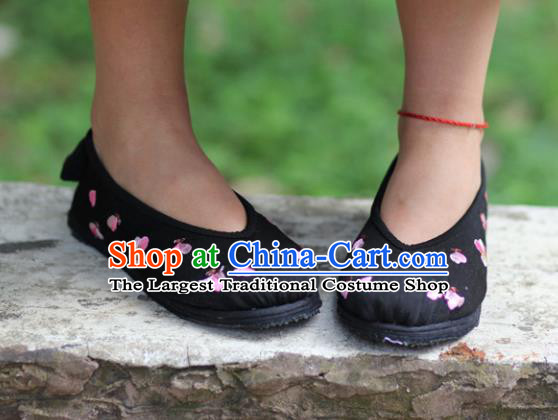 Chinese Embroidered Peach Blossom Black Shoes Handmade Hanfu Shoes Traditional National Shoes for Women