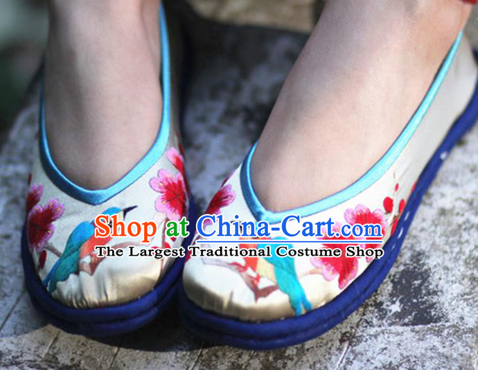 Chinese Embroidered Plum Blossom Satin Shoes Handmade Hanfu Shoes Traditional National Shoes for Women