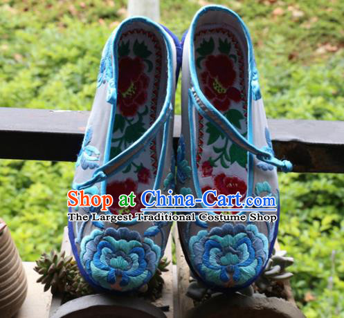 Chinese Embroidered Peony Grey Shoes Handmade Hanfu Shoes Traditional National Shoes for Women