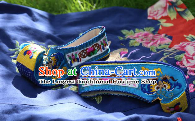 Chinese Handmade Embroidered Blue Shoes Hanfu Shoes Traditional National Shoes for Women