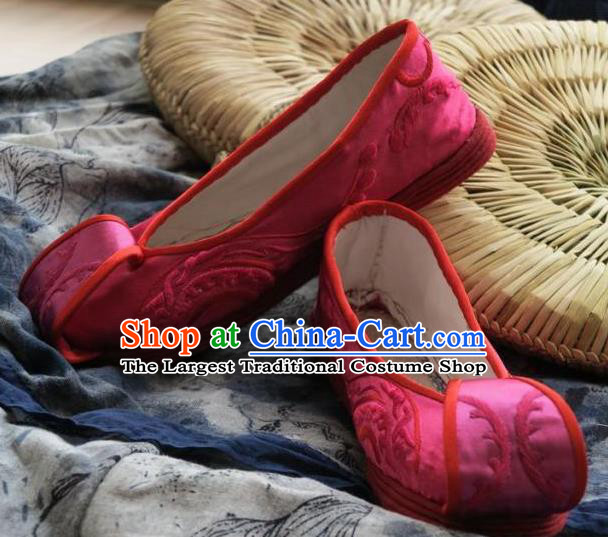 Chinese Handmade Rosy Embroidered Shoes Hanfu Shoes Traditional National Shoes for Women