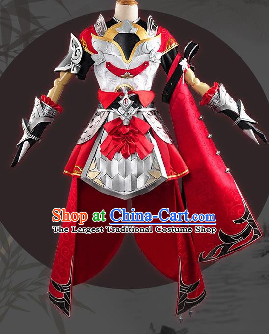 Chinese Cosplay Game General Red Dress Traditional Ancient Female Swordsman Costume for Women