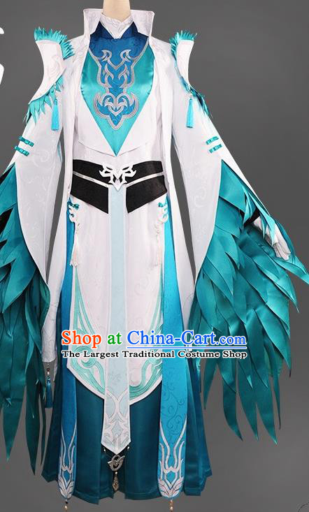 Chinese Cosplay Royal Highness Swordsman Blue Hanfu Clothing Traditional Ancient Knight Costume for Men