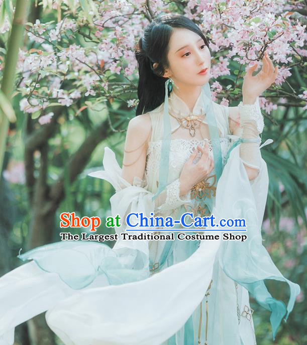 Chinese Cosplay Game Fairy Princess Light Blue Dress Traditional Ancient Female Swordsman Costume for Women