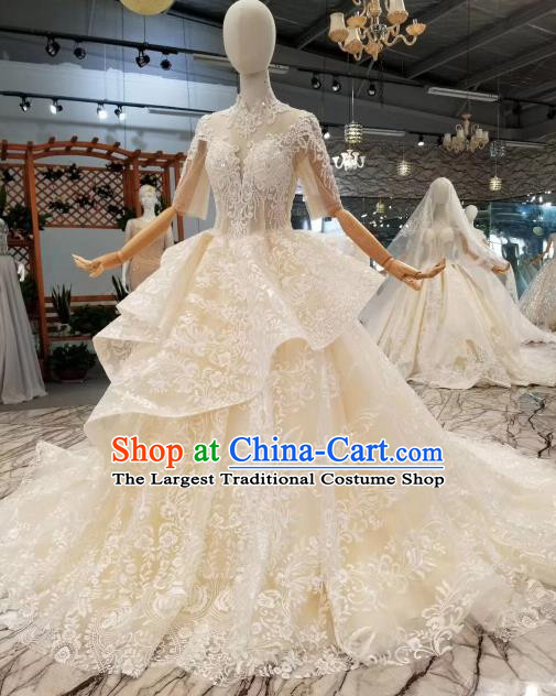 Custom Compere Embroidered Trailing Full Dress Wedding Bride Costumes Top Grade Bridal Gown for Women