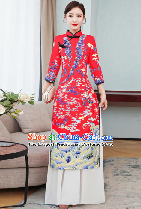 Vietnamese Traditional Costume Vietnam Red Ao Dai Dress for Women